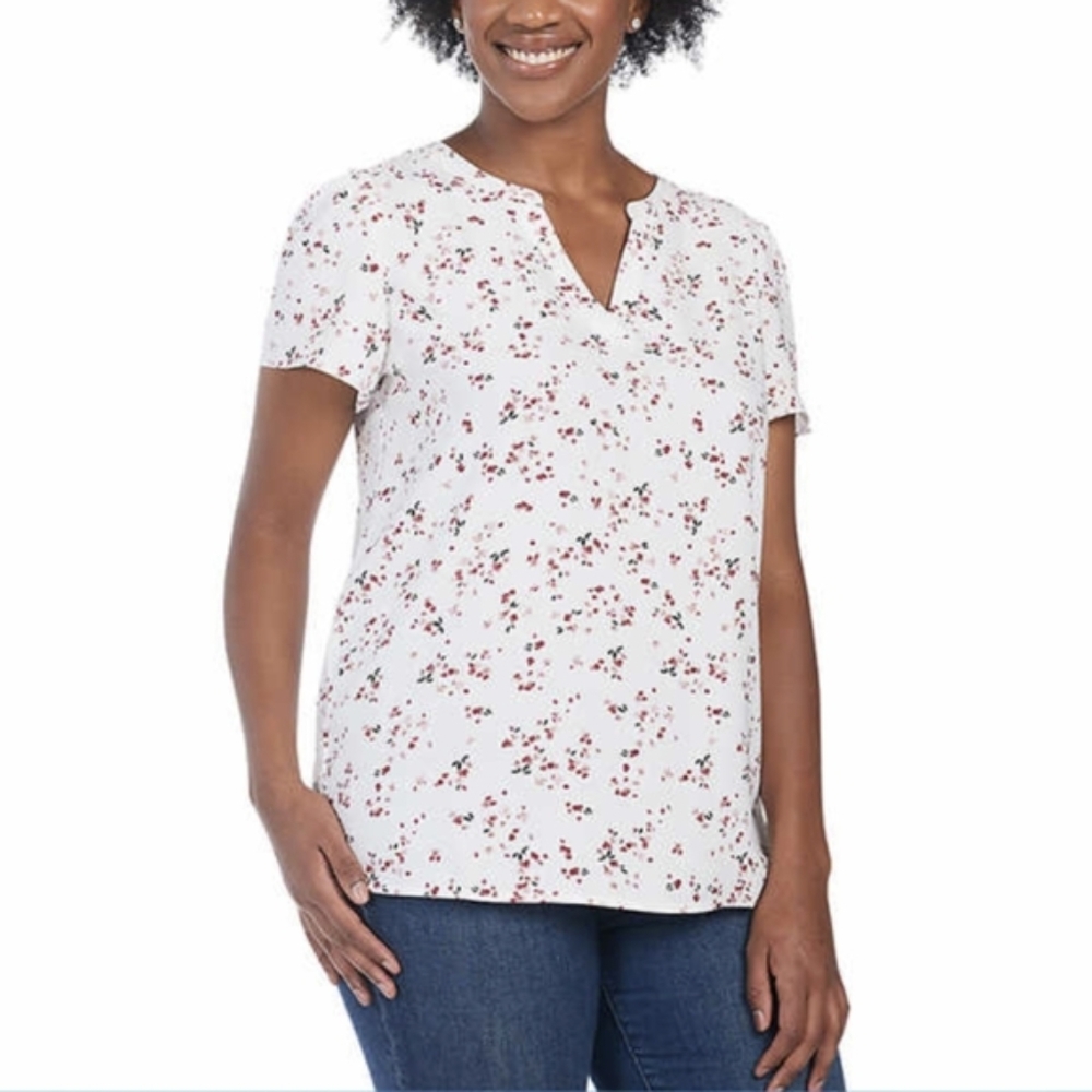 Hilary Radley v-neck printed floral top Size: L
